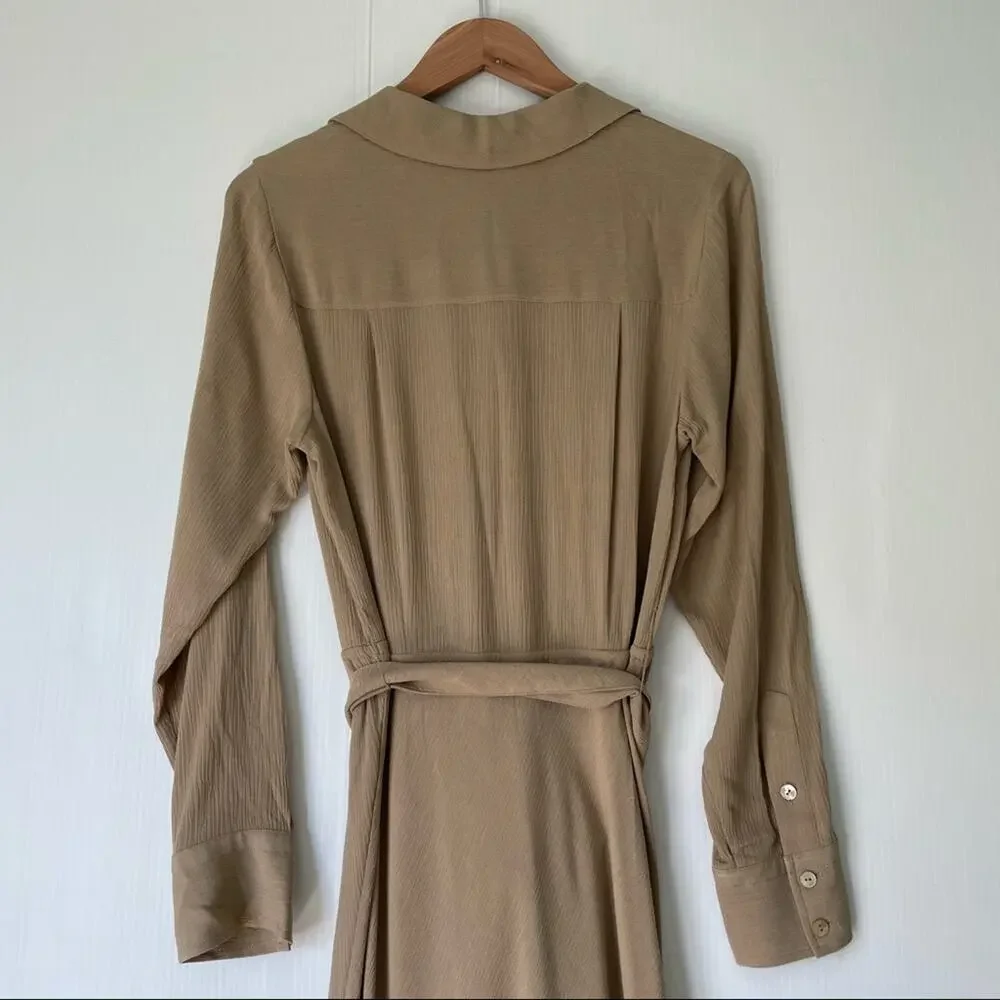 Soft Surroundings Savanna Maxi Shirt dress with tie waist Tan sz XS